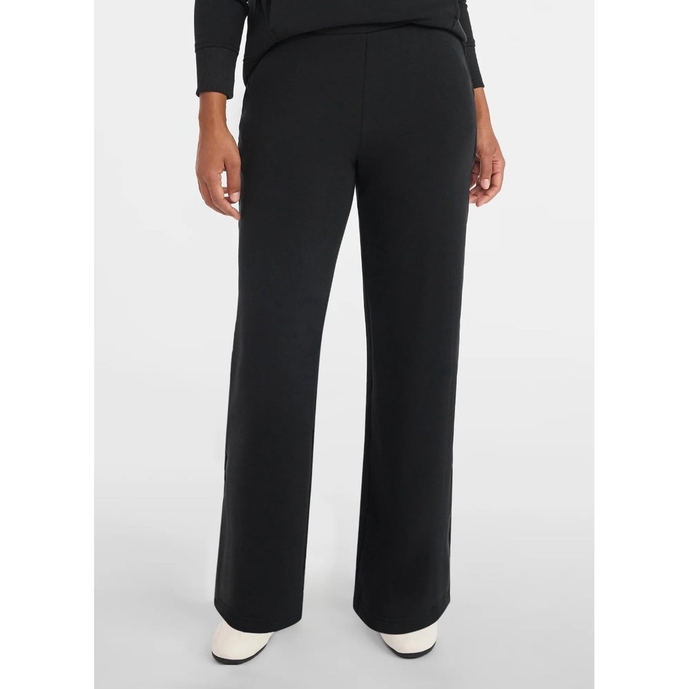 Avia Womens Black Wide Leg Fleece Pants Side Stripe Medium 8-10 Athleisure - Picture 2 of 6